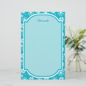 Girly Monogram Turquoise Daisy Flowers met naam Briefpapier (Staand voorkant)