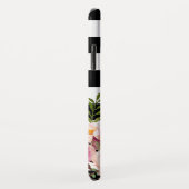 Girly Monogrammed Gold Floral Black White Stripes Case-Mate iPhone Case (Achterkant/rechts)