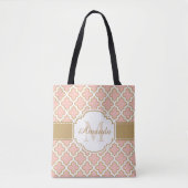 Girly Moroccan Pattern Gold Pink Monogram Draagtas (Voorkant)