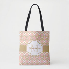Girly Moroccan Pattern Gold Pink Monogram Draagtas