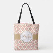 Girly Moroccan Pattern Gold Pink Monogram Draagtas (Achterkant)