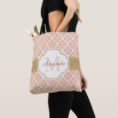 Girly Moroccan Pattern Gold Pink Monogram Draagtas (Dichtbij)
