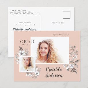 Girly multi foto bloemige elegante afstudeerfeest uitnodiging briefkaart