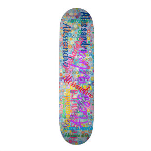 Girly Name Collage Skateboard met bloemen