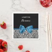 Girly Name Leopard Print  Blue Ribbon Bow Servetten (Insitu)