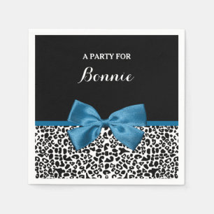 Girly Name Leopard Print  Blue Ribbon Bow Servetten