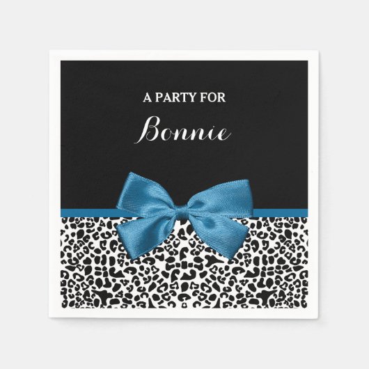 Girly Name Leopard Print  Blue Ribbon Bow Servetten (Voorkant)