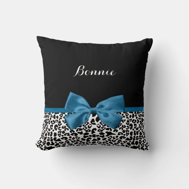 Girly Name Leopard Print  Cobalt Blue Ribbon Kussen (Voorkant)