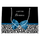 Girly Name Leopard Print  Cobalt Blue Ribbon Large Cadeautasje (Voorkant)