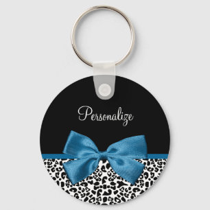 Girly Name Leopard Print  Cobalt Blue Ribbon Sleutelhanger