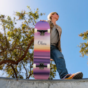 GIrly Name Paars Pink Beach Sunset Ocean Waves Skateboard