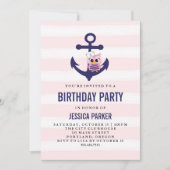 Girly Nautical Anchor met Uil en Stripe Verjaardag Kaart (Voorkant)