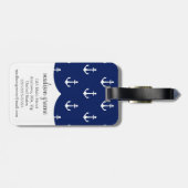 Girly Nautical Anchors Navy Pink Personalized Bagagelabel (Achterkant horizontaal)
