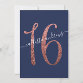 Girly Navy Blauw Roos Goud Confetti Border Sweet 1 Kaart (Achterkant)