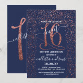 Girly Navy Blauw Roos Goud Confetti Border Sweet 1 Kaart (Voorkant / Achterkant)
