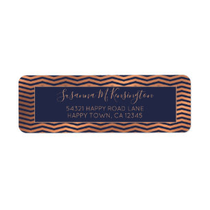 Girly Navy Blue en Copper Roos Gold Foil Chevron Etiket
