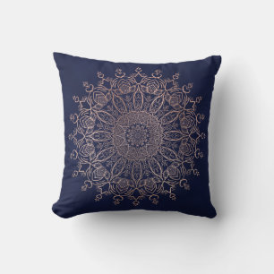 Girly Navy Blue en Roos Gold Mandala Boho Kussen