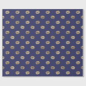 Girly Navy Blue Gold Kiss Lips Pattern Cadeaupapier (Vlak)