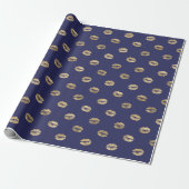 Girly Navy Blue Gold Kiss Lips Pattern Cadeaupapier (Uitgerold)