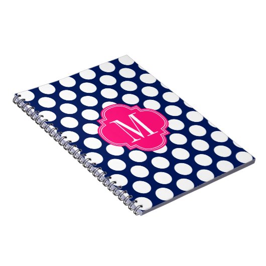 Girly Navy & Pink Big Stippen Monogrammed Notitieboek (Rechterzijde)