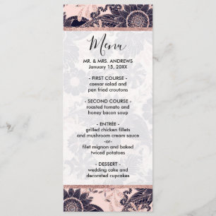 Girly Navy Roos Gold Glitter Floral Illustrations Menu