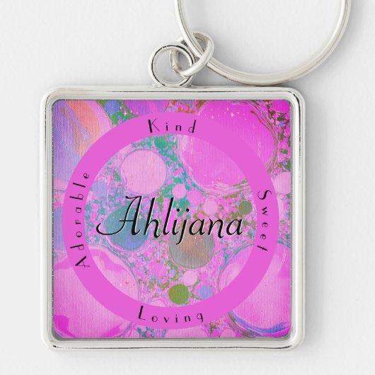 Girly Neon Planets Liquid Art Oil en acryl Sleutelhanger (Voorkant)