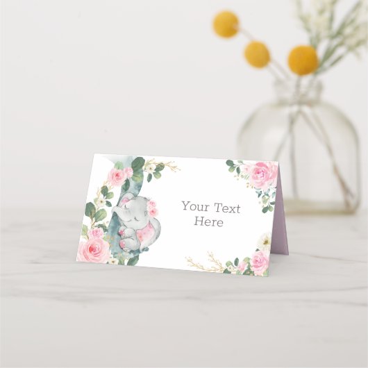 Girly Olifant Roze Bloemen Rozen Eten Label (Voorkant)