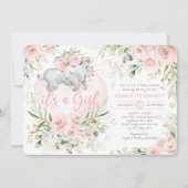 Girly Olifant Roze Blush Gold Flowers Baby shower Kaart (Voorkant)