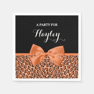 Girly Oranje Black Jaguar Cute Ribbon met naam Servet