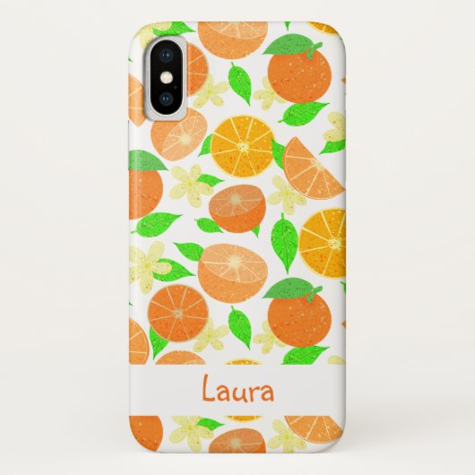 Girly oranje fruitpatroon met naam of monogram Case-Mate iPhone case (Achterkant)