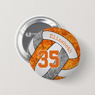Girly oranje grijs volleybal team kleuren ronde button 5,7 cm