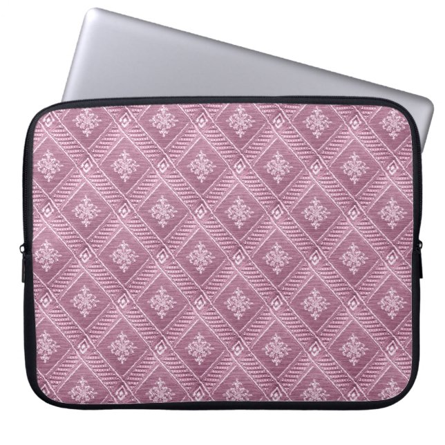 Girly Orchid Pink Damask Pattern Laptop Sleeve (Voorkant)