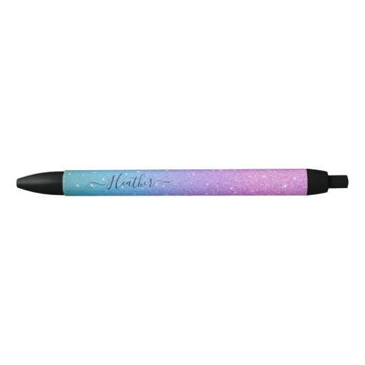 Girly Paars Blue Glitter Black Ink Pen (Voorkant)