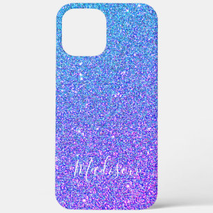 Girly Paars Blue Glitter Sparkle Ombre Name iPhone 12 Pro Max Hoesje