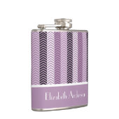 Girly Paars Chevron Stripes Pattern met naam Heupfles (Rechts)