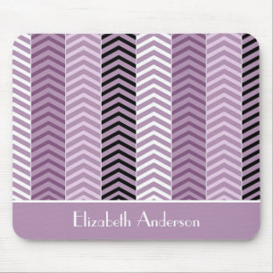 Girly Paars Chevron Stripes Pattern met naam Muismat