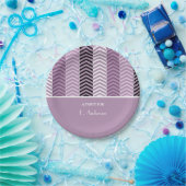 Girly Paars Chevron Stripes Pattern met naam Papieren Bordje (Feest)
