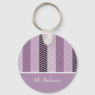 Girly Paars Chevron Stripes Pattern met naam Sleutelhanger