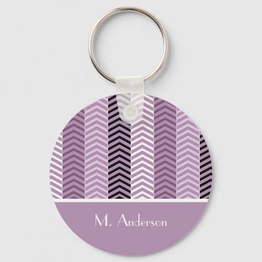 Girly Paars Chevron Stripes Pattern met naam Sleutelhanger (Voorkant)