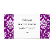Girly Paars Damask Pattern Etiket (Voorkant)