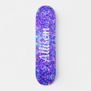 Girly Paars Faux Glitter Persoonlijke naam Skateboard