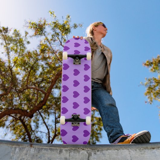 Girly Paars Hearts Pattern Skateboard (Buiten 1)