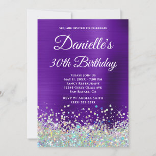 Girly Paars Ombre Holo Glitter 30th Birthday Kaart