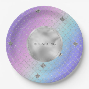 Girly Paars Pink Aqua Silver Mermaid Glitter Papieren Bordje