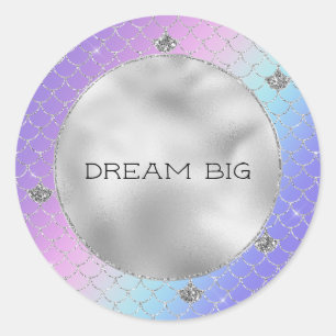 Girly Paars Pink Aqua Silver Mermaid Glitter Ronde Sticker