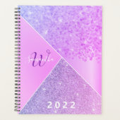 Girly Paars Pink Glitter Chic Monogram 2022 Planner (Voorkant)