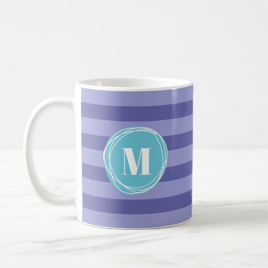 Girly Paarse Aqua Stripes Monogram Koffiemok (Links)