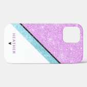 Girly Paarse Blue Glitter Stripe Case-Mate iPhone Case (Achterkant (horizontaal))
