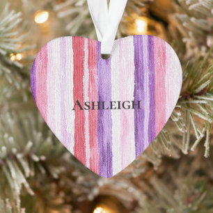 Girly Paarse Blush Roze Rode Strepen Kerst Ornament