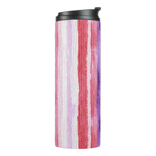 Girly Paarse Blush Roze Rode Strepen Kerst Thermosbeker (Gedraaid links)